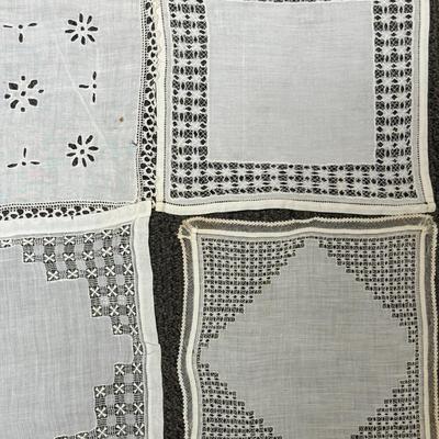 Lot of 9 Antique White Square Cotton Linen Textile Home Decor Art Deco Handmade 1800's- early 1900's