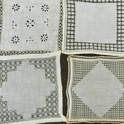 Lot of 9 Antique White Square Cotton Linen Textile Home Decor Art Deco Handmade 1800's- early 1900's