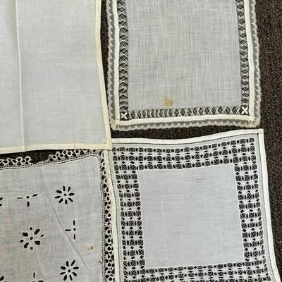 Lot of 9 Antique White Square Cotton Linen Textile Home Decor Art Deco Handmade 1800's- early 1900's