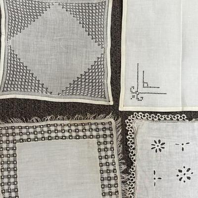Lot of 9 Antique White Square Cotton Linen Textile Home Decor Art Deco Handmade 1800's- early 1900's