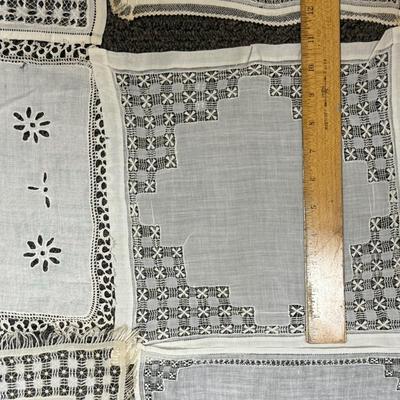 Lot of 9 Antique White Square Cotton Linen Textile Home Decor Art Deco Handmade 1800's- early 1900's