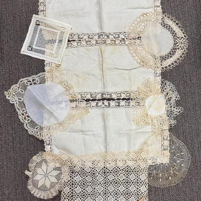 Antique Linen Lot 10 pieces, doilies & runners 1800's to 1900's vintage