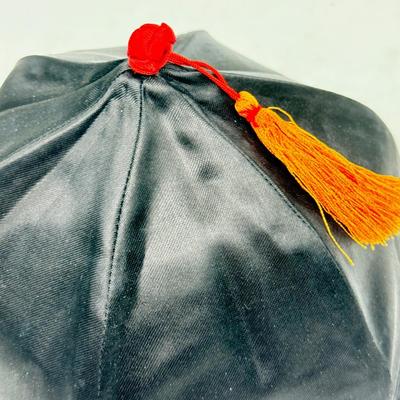 Vintage Traditional Japanese Black Hat with Gold Tassel 100% Rayon Made in Japan
