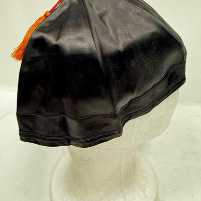 Vintage Traditional Japanese Black Hat with Gold Tassel 100% Rayon Made in Japan