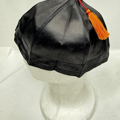 Vintage Traditional Japanese Black Hat with Gold Tassel 100% Rayon Made in Japan
