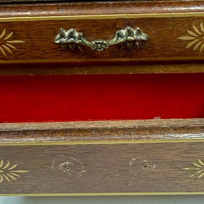 Vintage Jewelry Box - wooden chest of 3 drawers with one handle missing Made in Japan