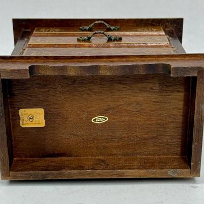 Vintage Jewelry Box - wooden chest of 3 drawers with one handle missing Made in Japan