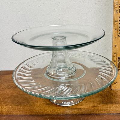 Lot of 2 Clear Glass Cake Plate Serving Dish Pedestal Dish 12" & 10"