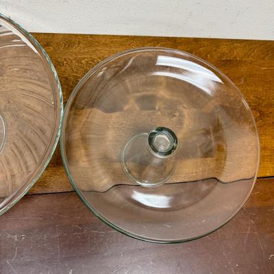 Lot of 2 Clear Glass Cake Plate Serving Dish Pedestal Dish 12" & 10"