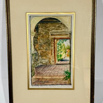 Framed ORIGINAL Watercolor Mission San Juan Capistrano California Artist Geo Frederick 1946