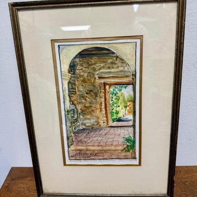 Framed ORIGINAL Watercolor Mission San Juan Capistrano California Artist Geo Frederick 1946