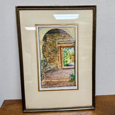 Framed ORIGINAL Watercolor Mission San Juan Capistrano California Artist Geo Frederick 1946