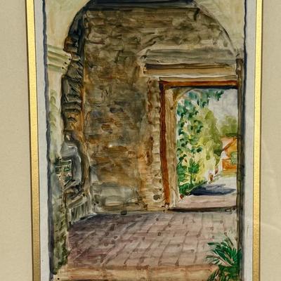 Framed ORIGINAL Watercolor Mission San Juan Capistrano California Artist Geo Frederick 1946