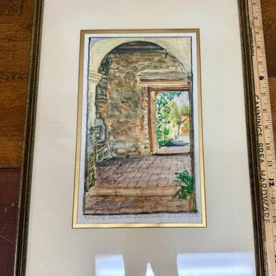 Framed ORIGINAL Watercolor Mission San Juan Capistrano California Artist Geo Frederick 1946