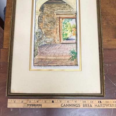 Framed ORIGINAL Watercolor Mission San Juan Capistrano California Artist Geo Frederick 1946