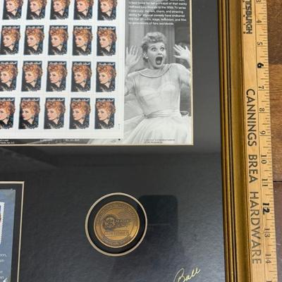 Lucille Ball Framed 18 x 18 USPS Postmark Gallery Collectors Stamps & Brass Medallion LE 22633/5000