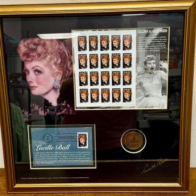 Lucille Ball Framed 18 x 18 USPS Postmark Gallery Collectors Stamps & Brass Medallion LE 22633/5000