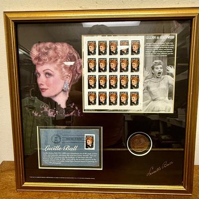 Lucille Ball Framed 18 x 18 USPS Postmark Gallery Collectors Stamps & Brass Medallion LE 22633/5000