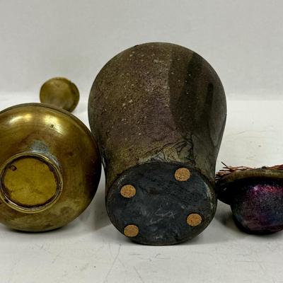 Decor Lot - Glazed Ceramic Lidded Jar & Brass Vase