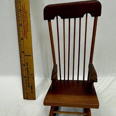 Vintage Folk Art Grandpa Snazzy Ozark Pioneer Doll sitting in wooden rocker walnut head