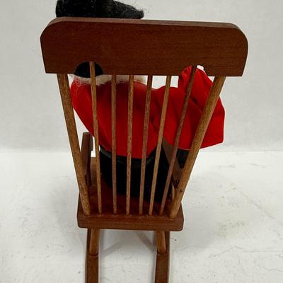 Vintage Folk Art Grandpa Snazzy Ozark Pioneer Doll sitting in wooden rocker walnut head