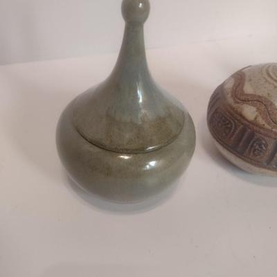 Set of Three Studio Art Pottery Covered Dishes Signed by Artist