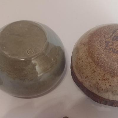 Set of Three Studio Art Pottery Covered Dishes Signed by Artist
