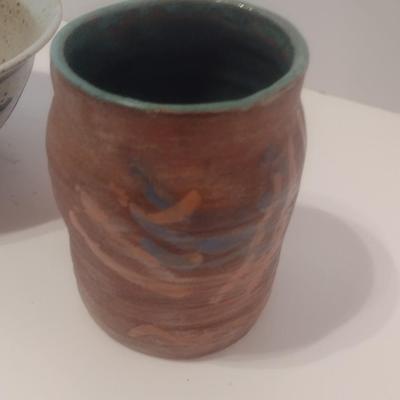 Set of Three Studio Art Pottery Pieces Signed by Artist