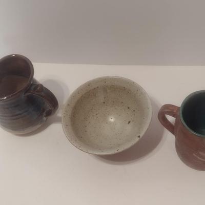 Set of Three Studio Art Pottery Pieces Signed by Artist