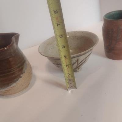 Set of Three Studio Art Pottery Pieces Signed by Artist