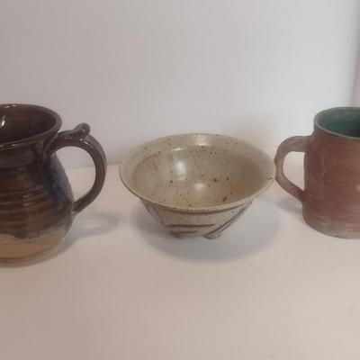 Set of Three Studio Art Pottery Pieces Signed by Artist