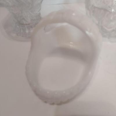 Set of Three Centerpiece Baskets Two Crystal and One Milk Glass