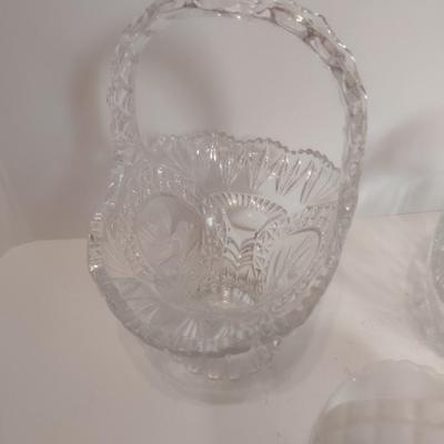 Set of Three Centerpiece Baskets Two Crystal and One Milk Glass