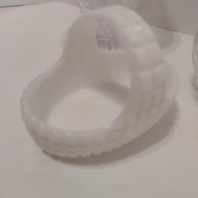 Set of Three Centerpiece Baskets Two Crystal and One Milk Glass