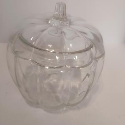 Clear Glass Lidded Pumpkin Bowl