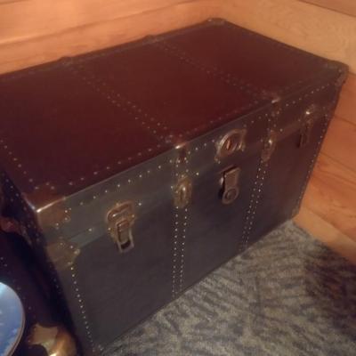 Vintage Steamer Trunk with Brass Tack Accents