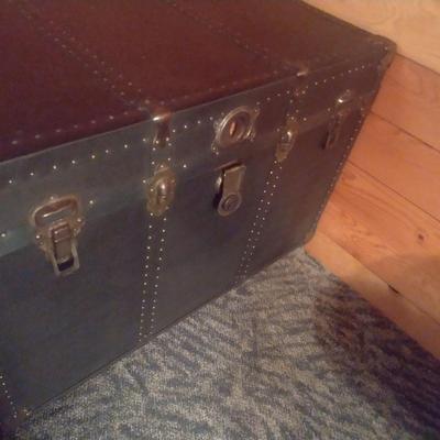 Vintage Steamer Trunk with Brass Tack Accents