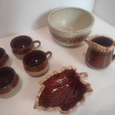 Collection of Vintage Pottery Serving Pieces Includes Hull Pottery