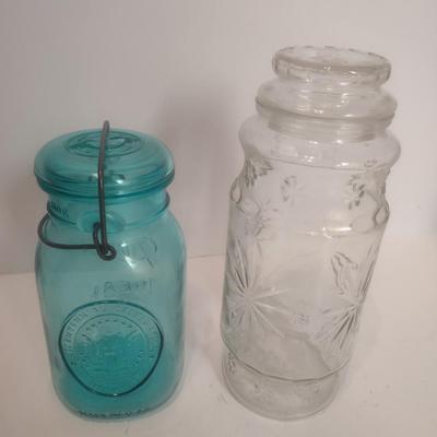 Green Mason Ball Bicentennial Jar and Mr. Peanut Jar