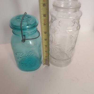 Green Mason Ball Bicentennial Jar and Mr. Peanut Jar