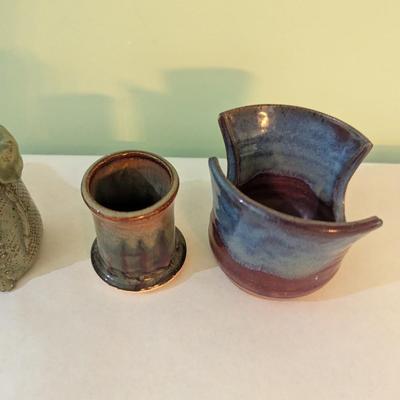 Handmade Pottery Vessels Signed (K)