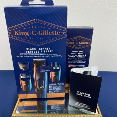 Men’s 3 Piece Set King C. Gillette Beard Trimmer, Safety Razor and Tom Ford Sample