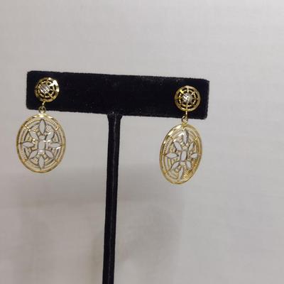 14 Karat Yellow and White Gold Post Earrings- Approx Total Weight 4.1 Grams (#43)