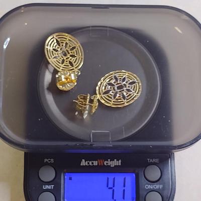 14 Karat Yellow and White Gold Post Earrings- Approx Total Weight 4.1 Grams (#43)