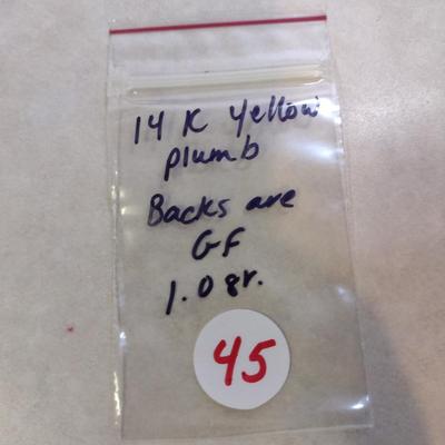 14 Karat Plumb Yellow Gold Post Earrings- Approx Total Weight 1.0 Grams (#45)