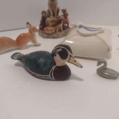 Collection of Animal Figurines Ceramic, Wood, Pewter, Brass