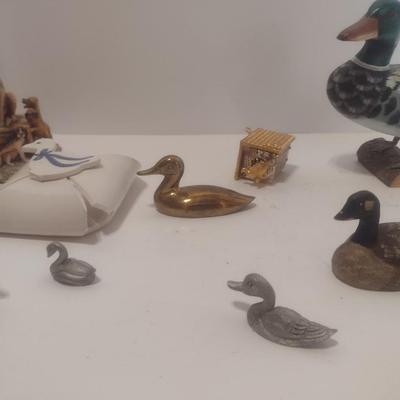 Collection of Animal Figurines Ceramic, Wood, Pewter, Brass
