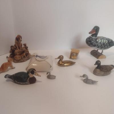 Collection of Animal Figurines Ceramic, Wood, Pewter, Brass