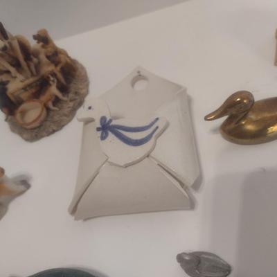 Collection of Animal Figurines Ceramic, Wood, Pewter, Brass