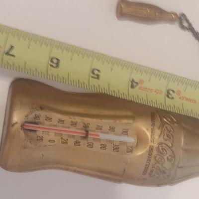 Vintage Tin Coca-Cola Wall Thermometer and Two Coca-Cola Key Chains
